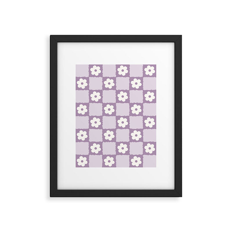 Retro Daisy Flower Checker in Purple Framed Art Print Gallery Image 6