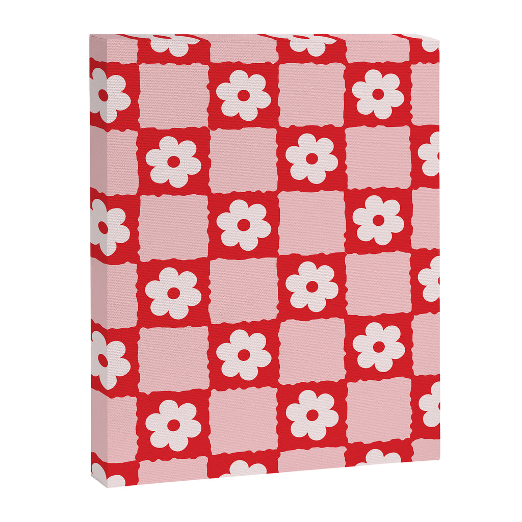 Retro Daisy Flower Checker in Red Canvas Print Gallery Image 8