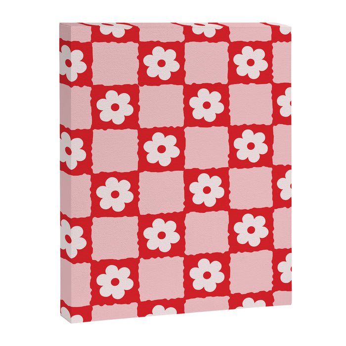 Retro Daisy Flower Checker in Red Canvas Print Gallery Image 1