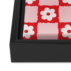 Retro Daisy Flower Checker in Red Framed Canvas Print Gallery Image 3