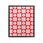 Retro Daisy Flower Checker in Red Framed Canvas Print Gallery Image 8