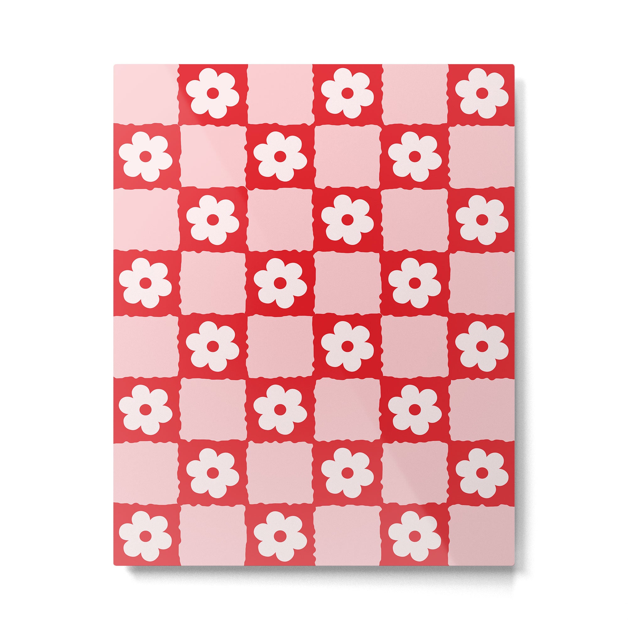 Retro Daisy Flower Checker in Red Metal Print Gallery Image 6