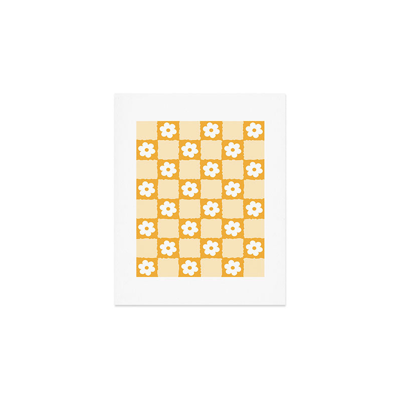 Retro Daisy Flower Checker in Yellow Art Print Gallery Image 1