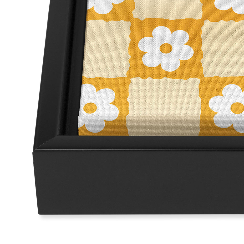 Retro Daisy Flower Checker in Yellow Framed Canvas Print Gallery Image 3