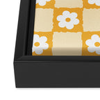 Retro Daisy Flower Checker in Yellow Framed Canvas Print Gallery Image 3