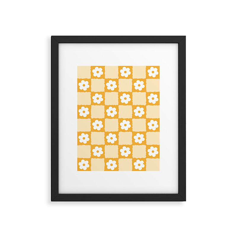 Retro Daisy Flower Checker in Yellow Framed Art Print Gallery Image 6