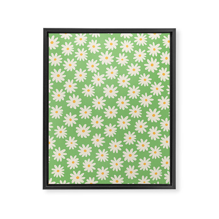 Retro Daisy Flower in Green Framed Canvas Print Gallery Image 1