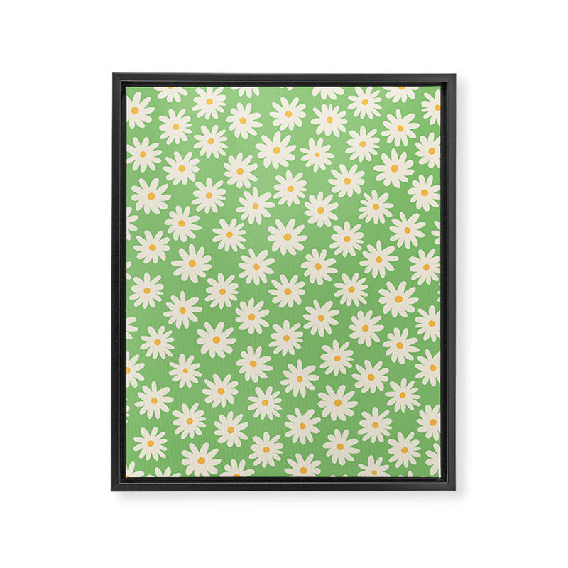 Retro Daisy Flower in Green Framed Canvas Print Gallery Image 6