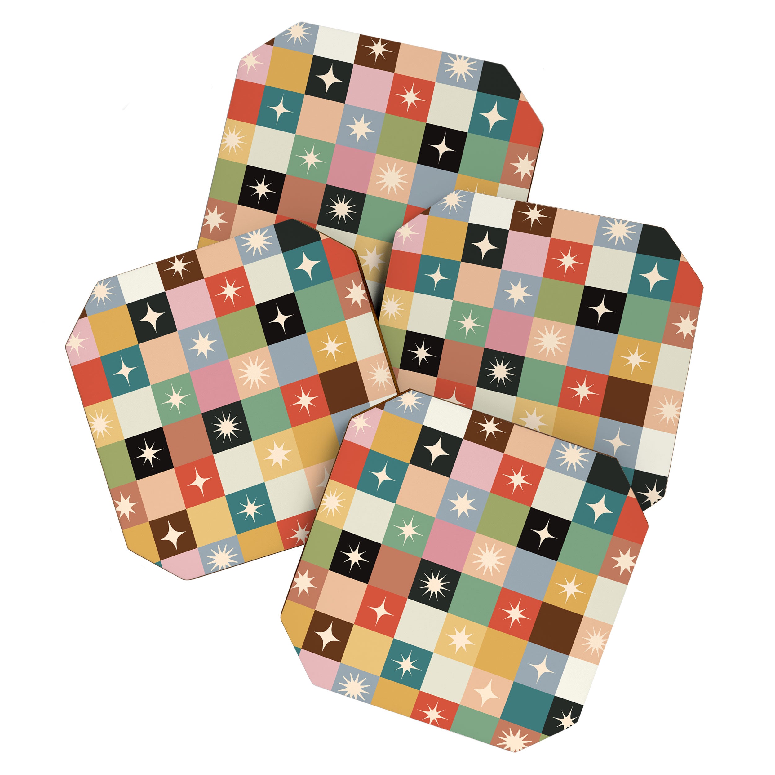 Retro Festive Sparkle Checker  Coaster Gallery Image 1