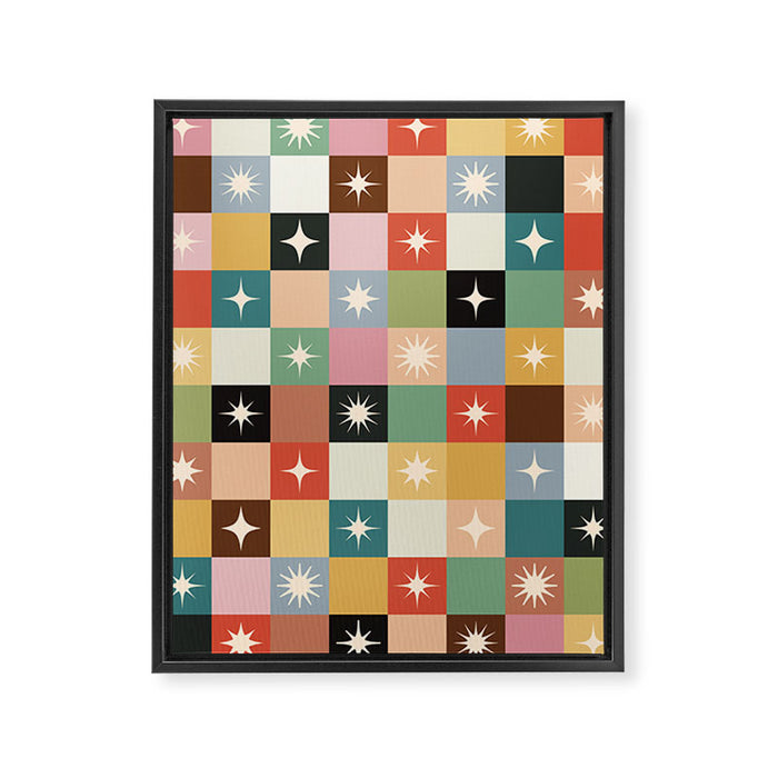 Retro Festive Sparkle Checker  Framed Canvas Print Gallery Image 1