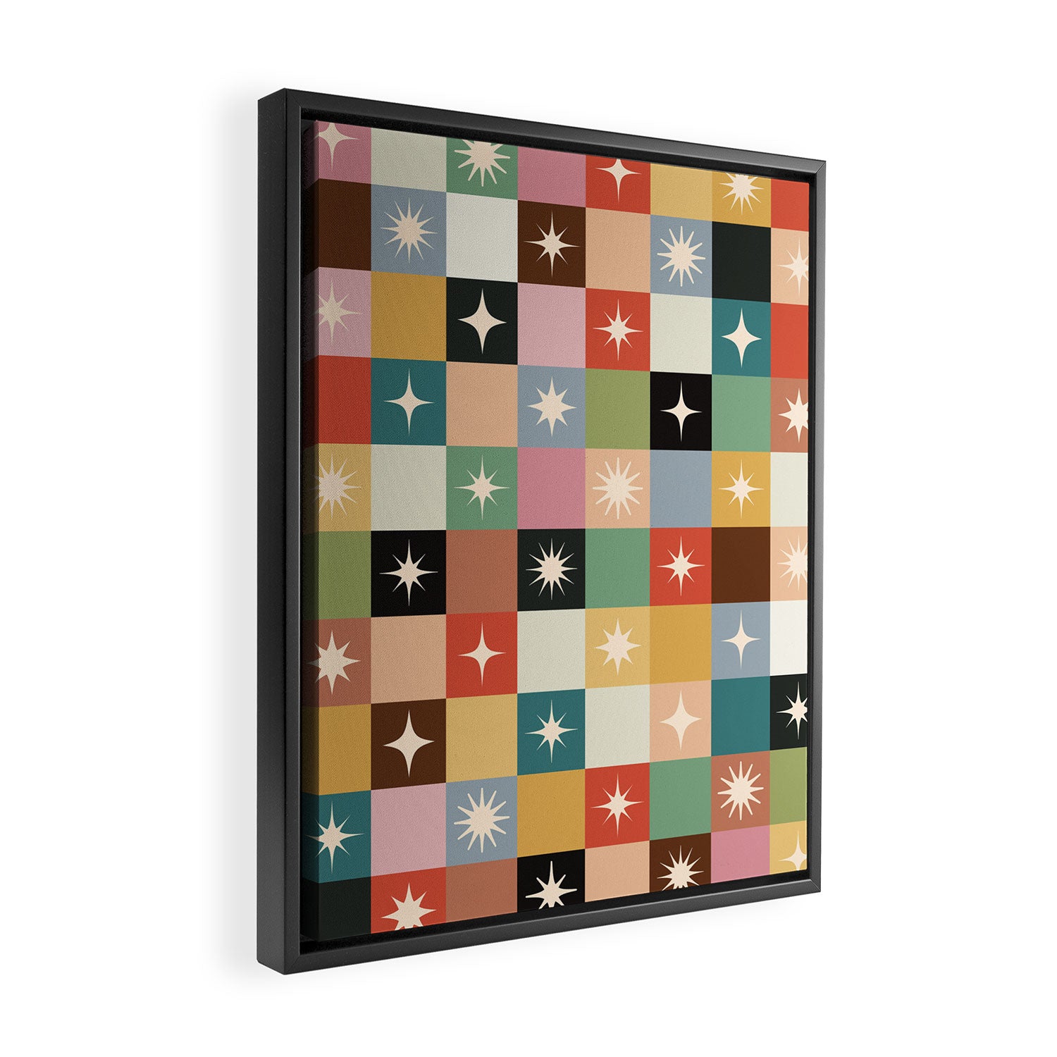 Retro Festive Sparkle Checker  Framed Canvas Print Gallery Image 2