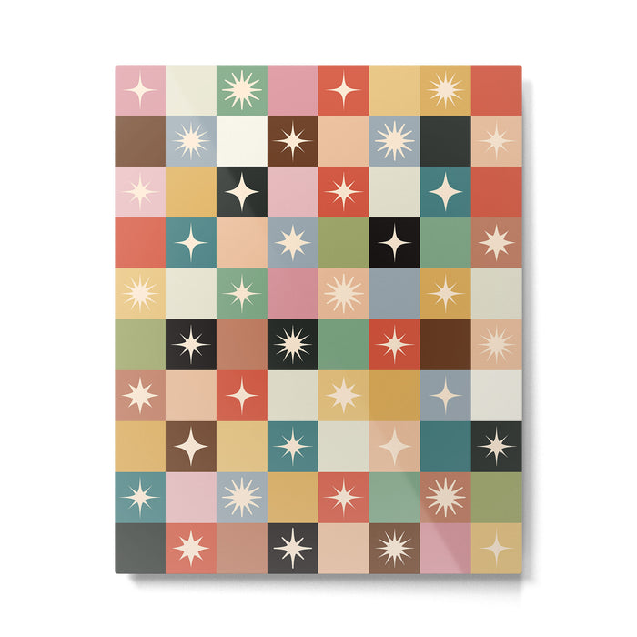 Retro Festive Sparkle Checker  Metal Print Gallery Image 1