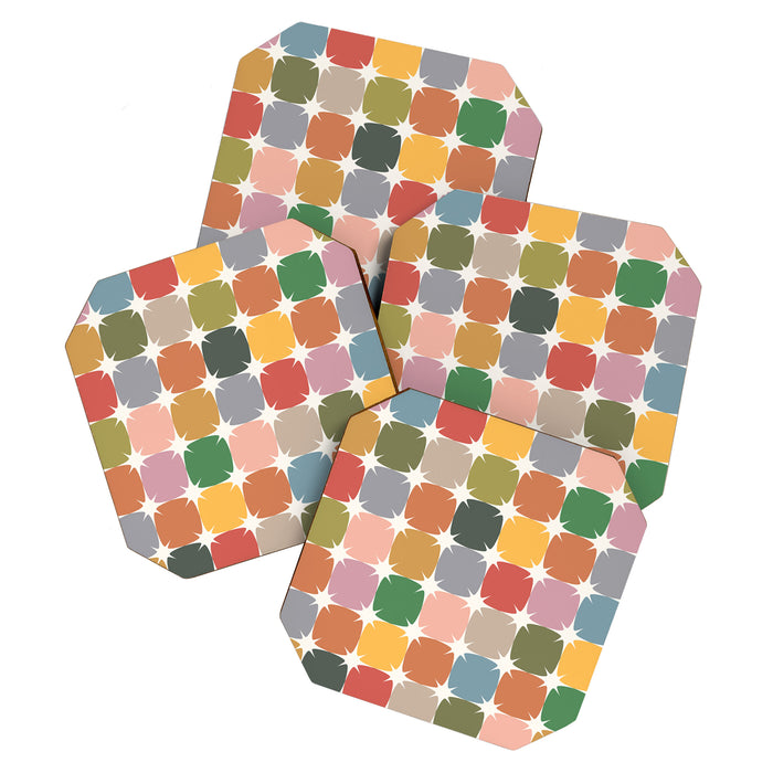 Retro Festive Sparkle Colorful Checker Coaster Gallery Image 1