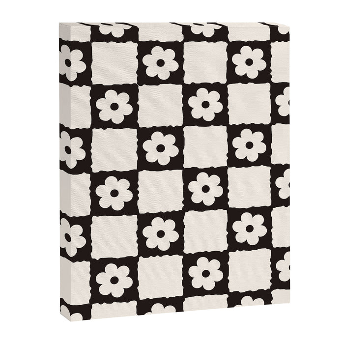 Retro Flower Checker in Black&White Canvas Print Gallery Image 1