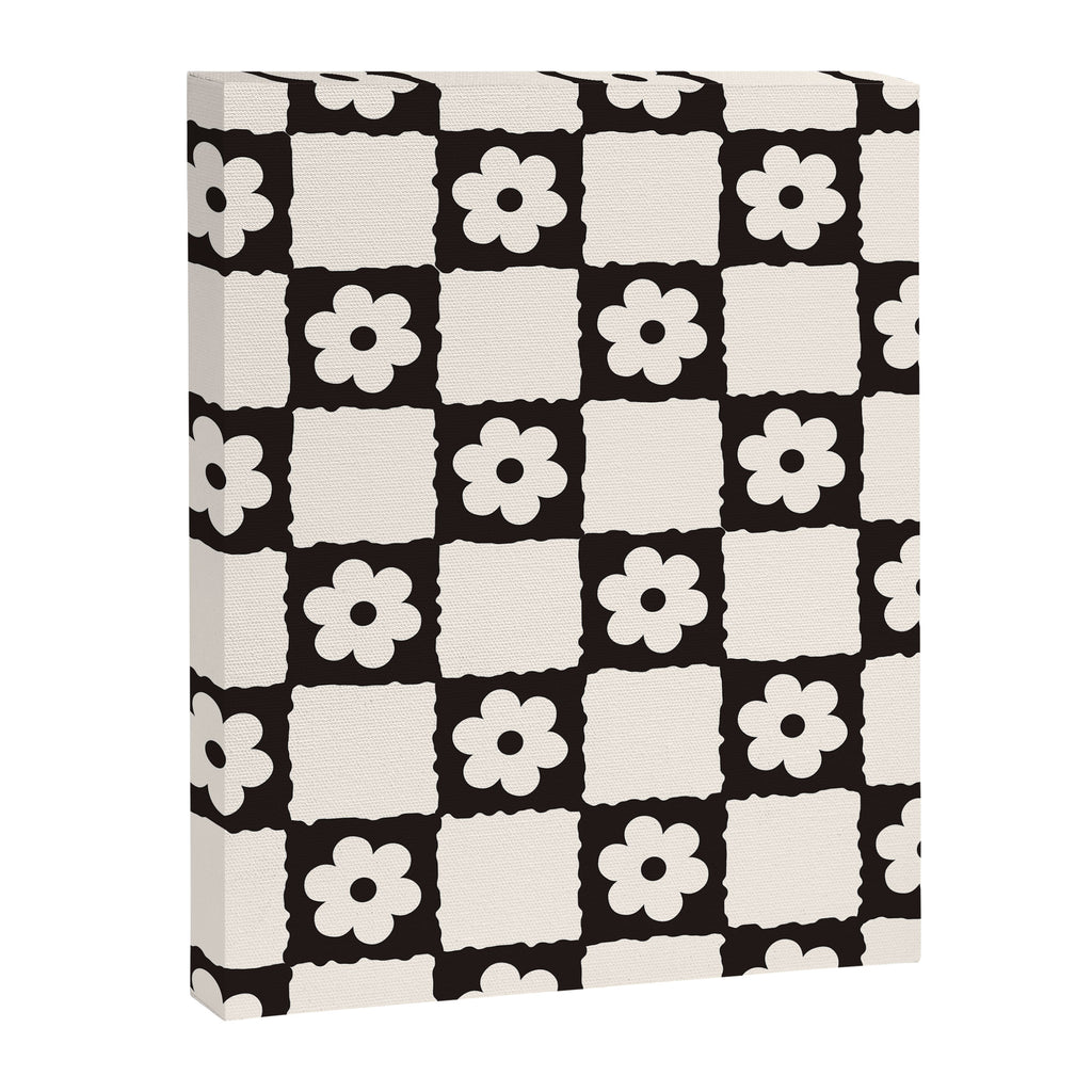 Retro Flower Checker in Black&White Canvas Print Gallery Image 8