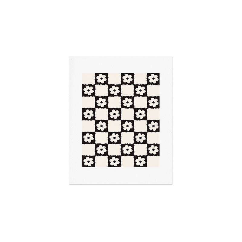 Retro Flower Checker in Black&White Art Print Gallery Image 1