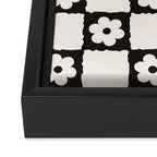 Retro Flower Checker in Black&White Framed Canvas Print Gallery Image 3