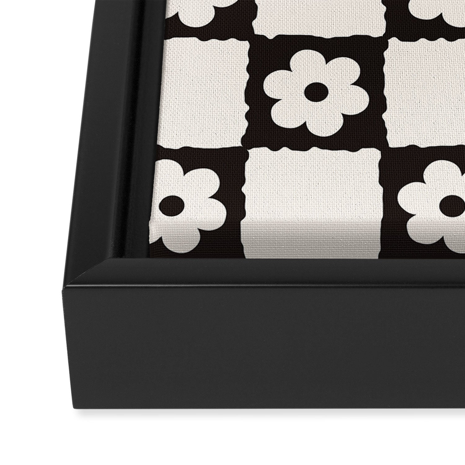 Retro Flower Checker in Black&White Framed Canvas Print Gallery Image 3
