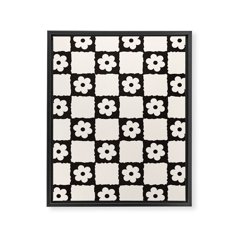 Retro Flower Checker in Black&White Framed Canvas Print Gallery Image 8