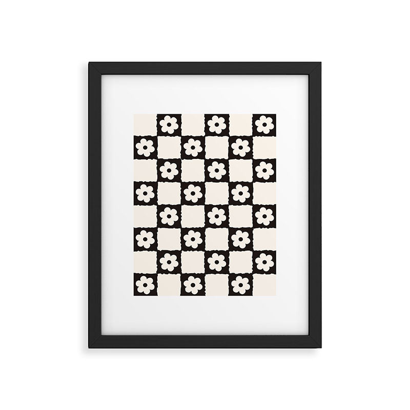 Retro Flower Checker in Black&White Framed Art Print Gallery Image 6