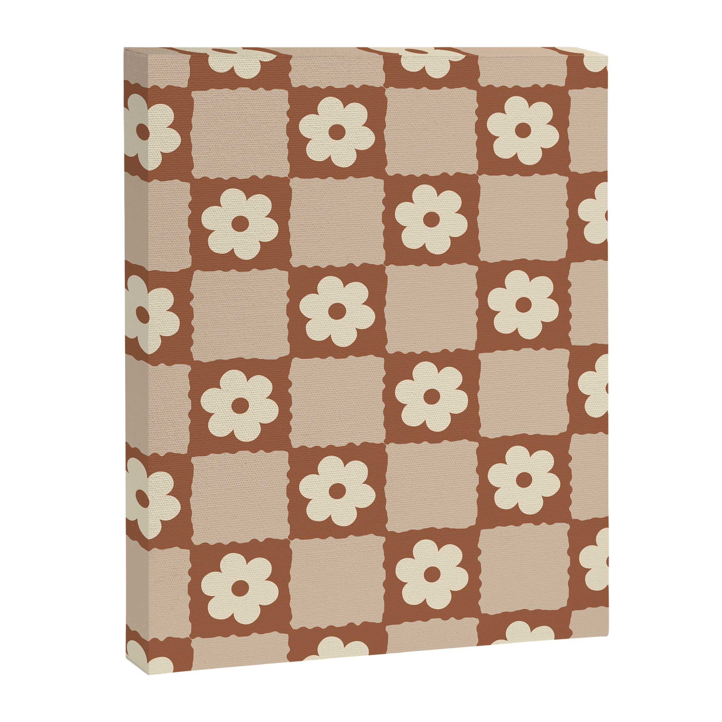 Retro Flower Checker in Brown Canvas Print Gallery Image 8