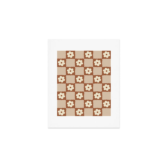 Retro Flower Checker in Brown Art Print Gallery Image 1