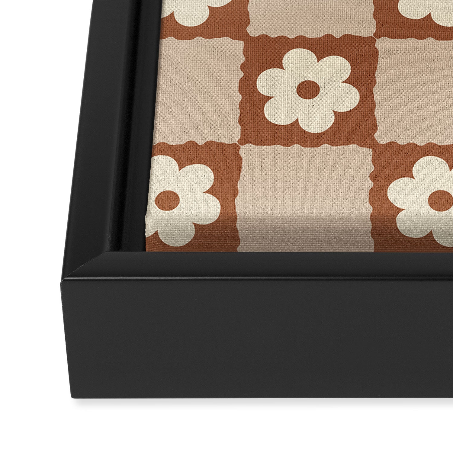 Retro Flower Checker in Brown Framed Canvas Print Gallery Image 3