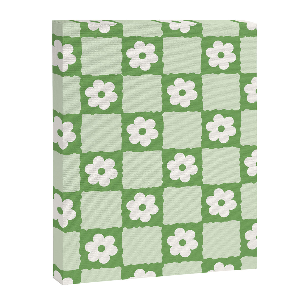 Retro Flower Checker in Forest Green Canvas Print Gallery Image 8