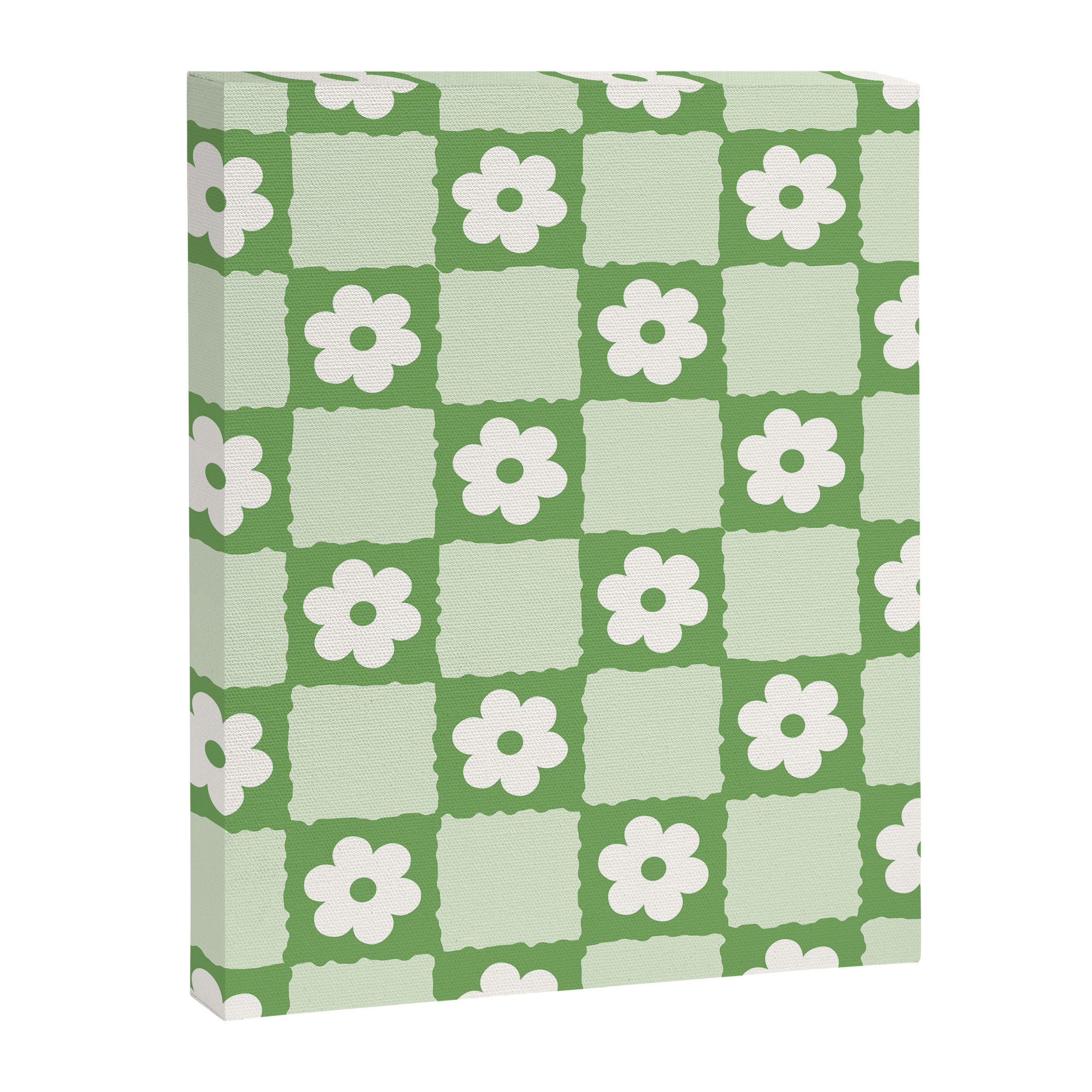 Retro Flower Checker in Forest Green Canvas Print Gallery Image 8