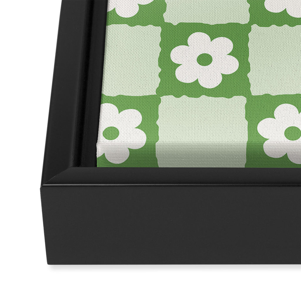 Retro Flower Checker in Forest Green Framed Canvas Print Gallery Image 3