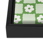 Retro Flower Checker in Forest Green Framed Canvas Print Gallery Image 3