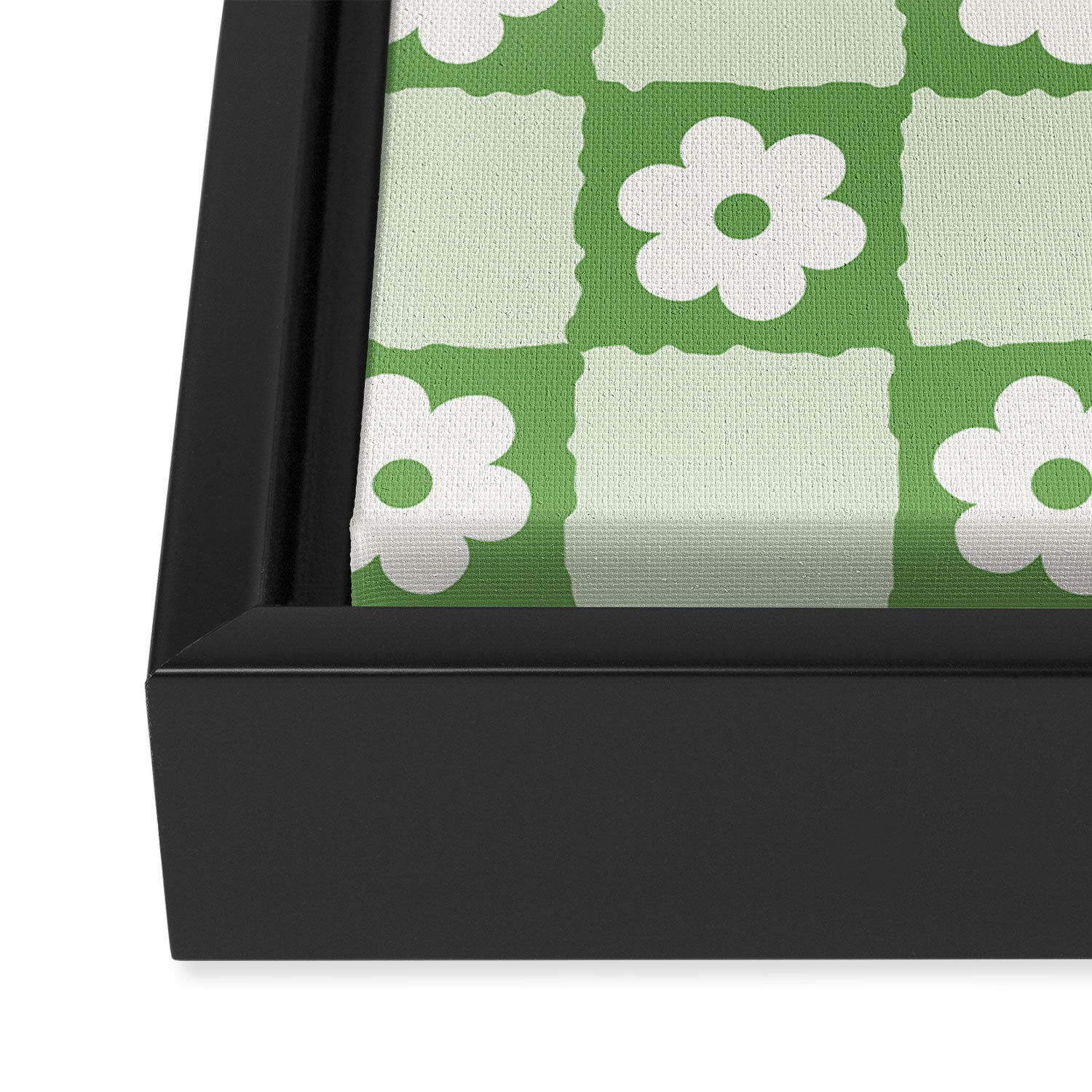 Retro Flower Checker in Forest Green Framed Canvas Print Gallery Image 3