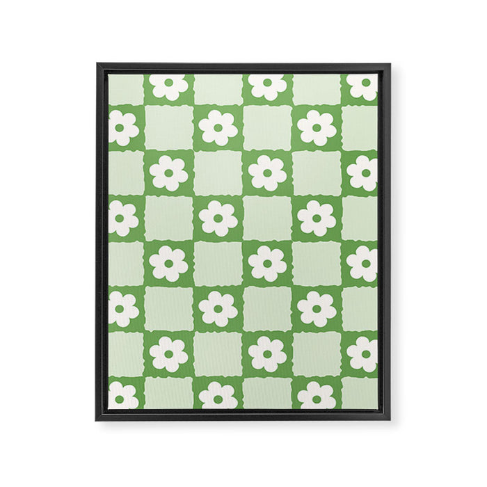 Retro Flower Checker in Forest Green Framed Canvas Print Gallery Image 1