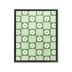 Retro Flower Checker in Forest Green Framed Canvas Print Gallery Image 8