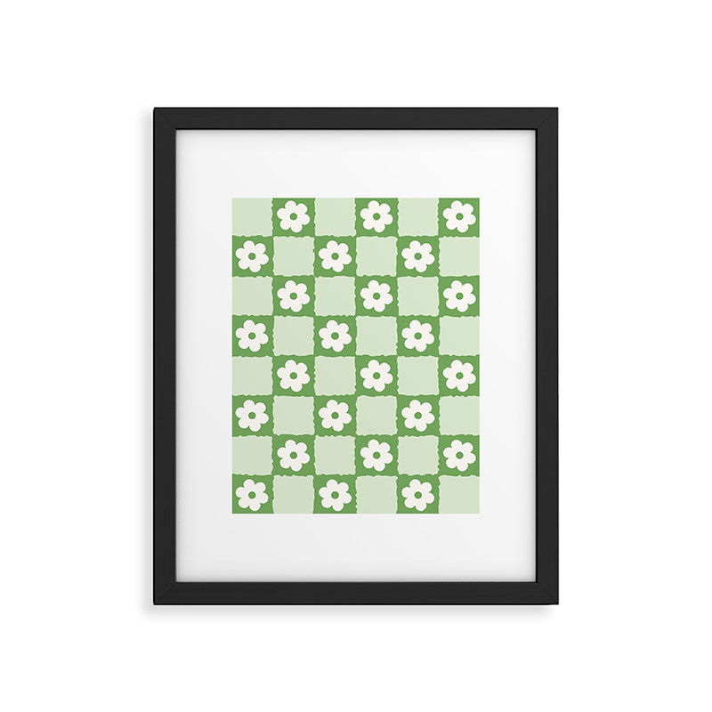 Retro Flower Checker in Forest Green Framed Art Print Gallery Image 6