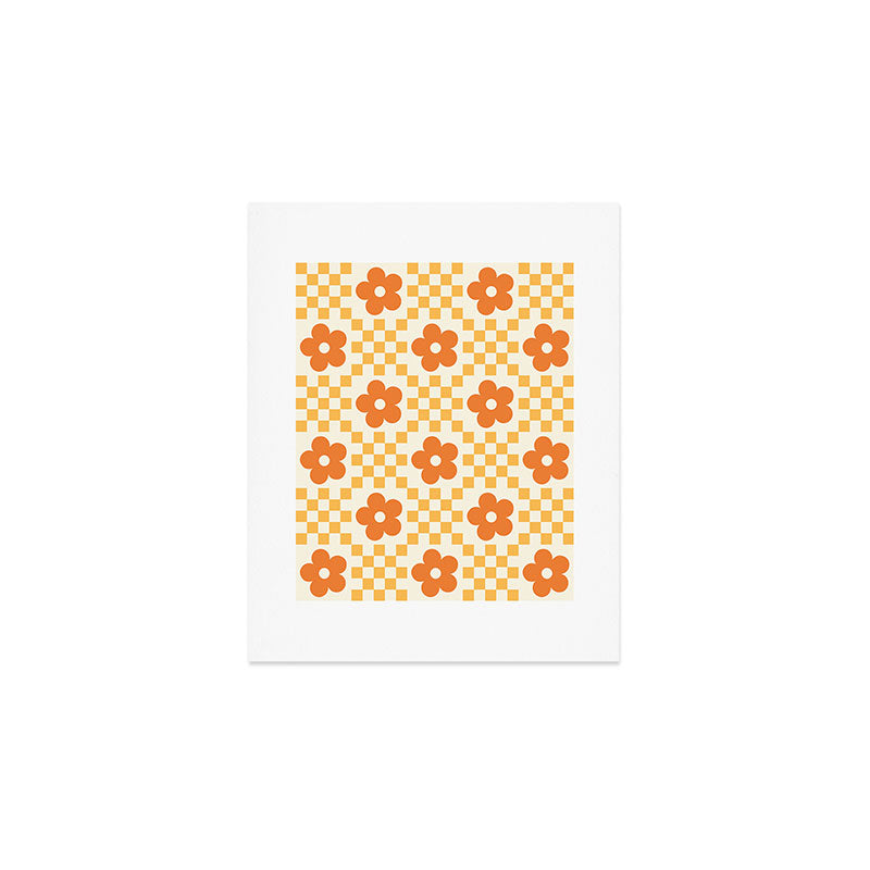 Retro Flower Double Checker in Yellow & Orange Art Print Gallery Image 1