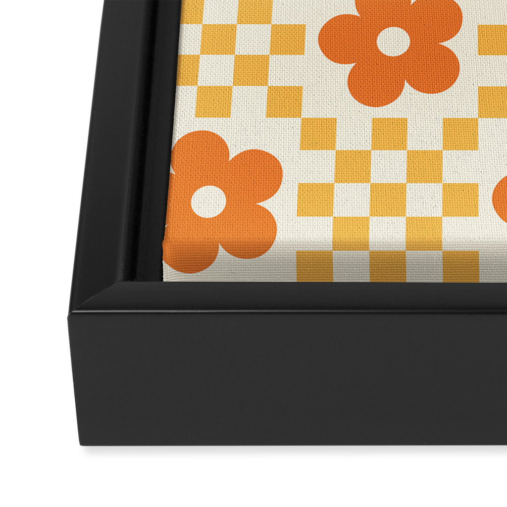 Retro Flower Double Checker in Yellow & Orange Framed Canvas Print Gallery Image 3