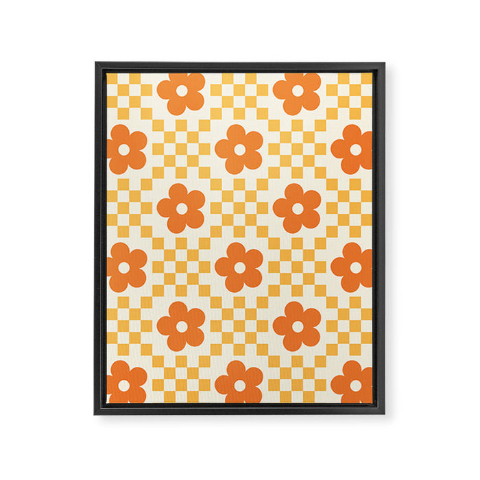 Retro Flower Double Checker in Yellow & Orange Framed Canvas Print Gallery Image 1