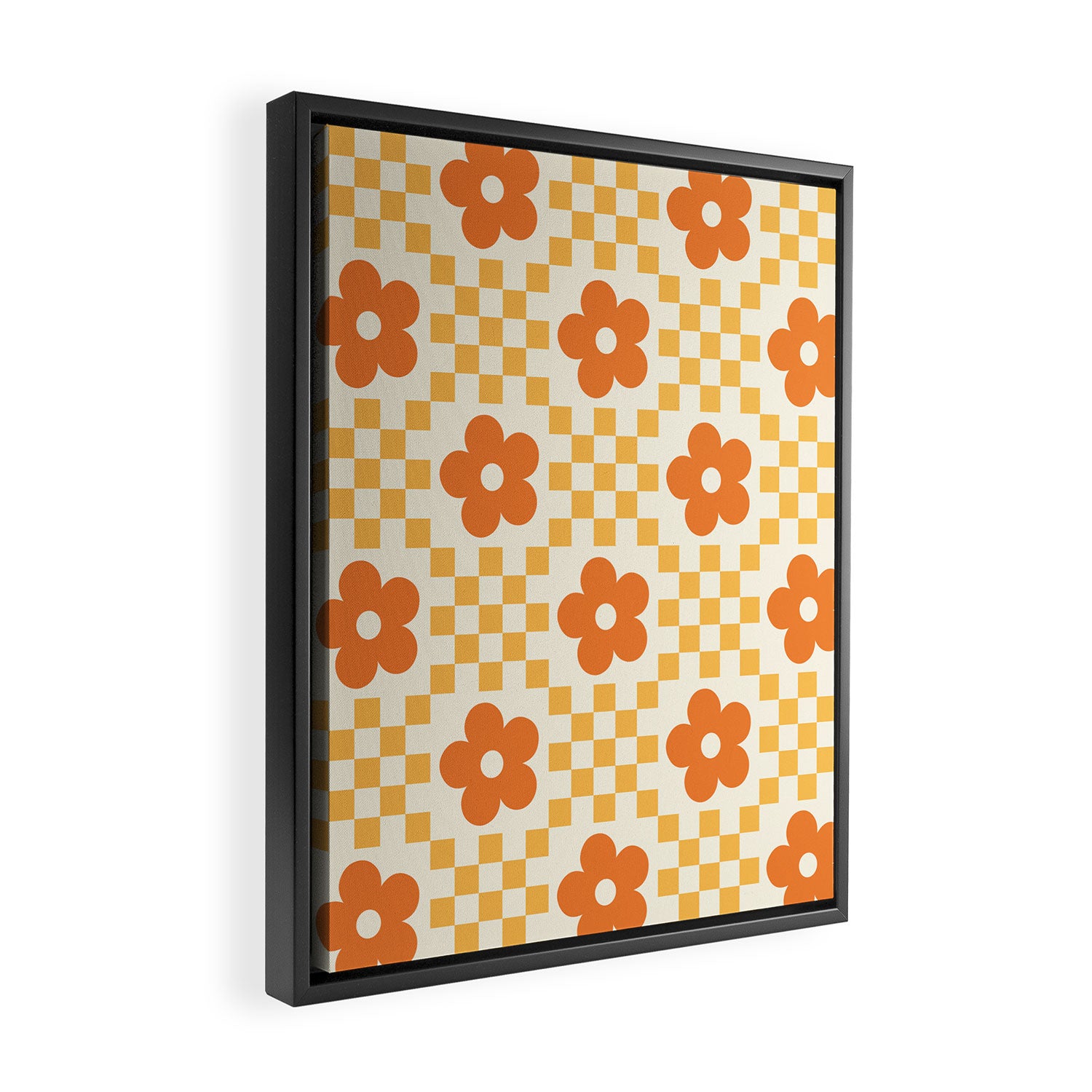 Retro Flower Double Checker in Yellow & Orange Framed Canvas Print Gallery Image 2