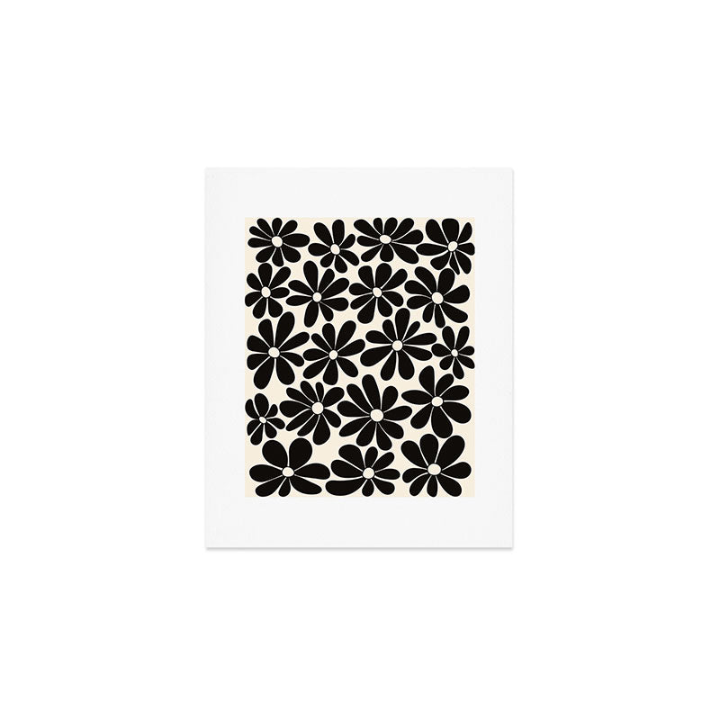 Retro Groovy Black & White Flowers Art Print Gallery Image 1