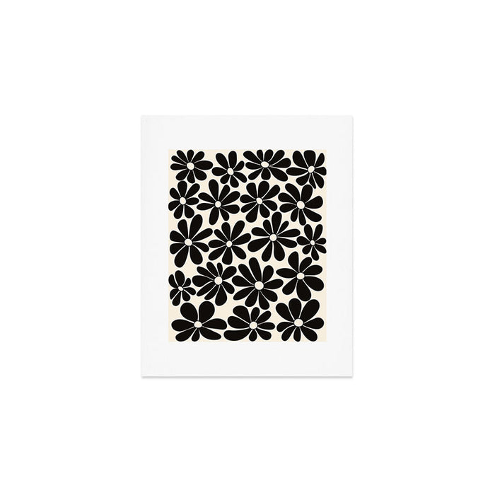 Retro Groovy Black & White Flowers Art Print Gallery Image 1