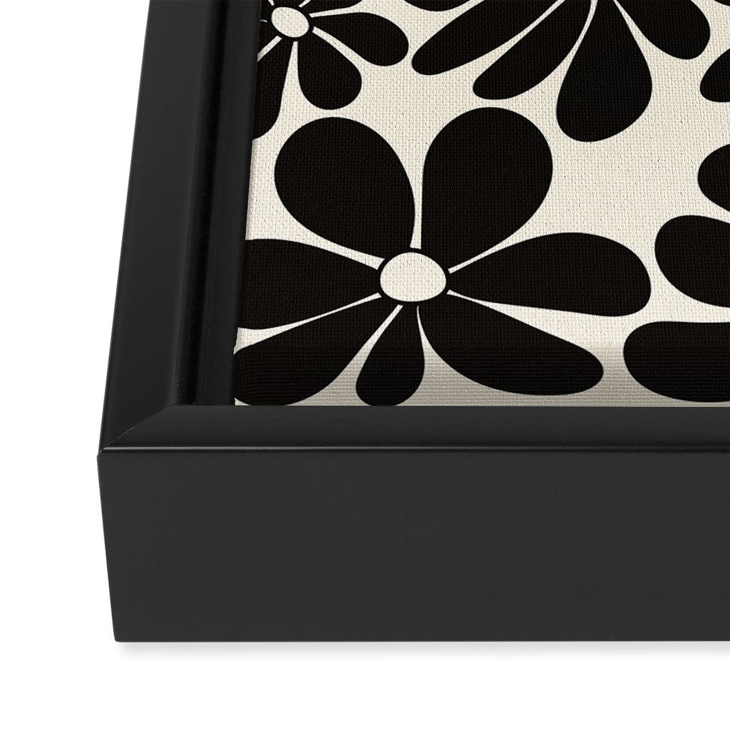 Retro Groovy Black & White Flowers Framed Canvas Print Gallery Image 3