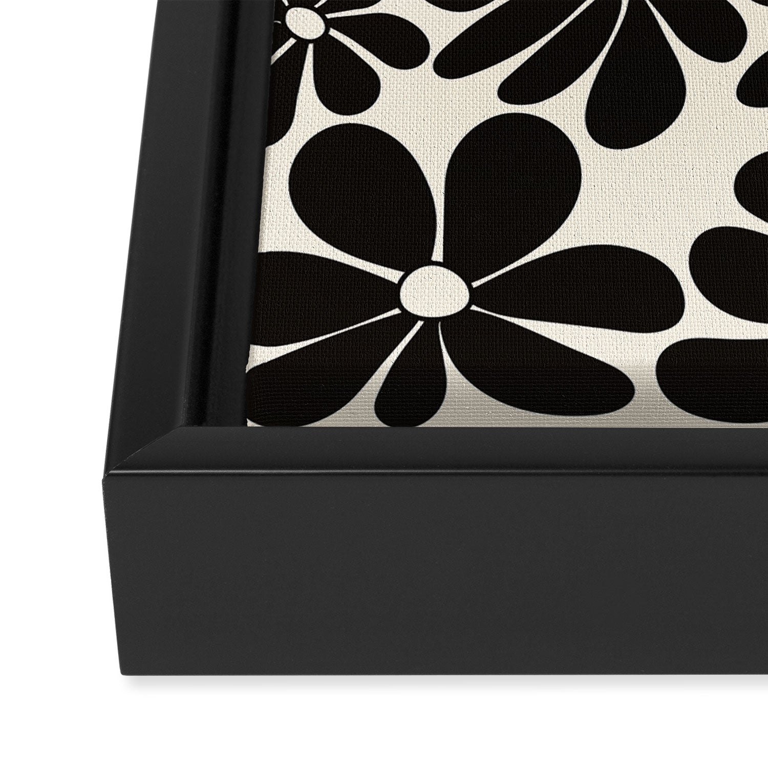 Retro Groovy Black & White Flowers Framed Canvas Print Gallery Image 3