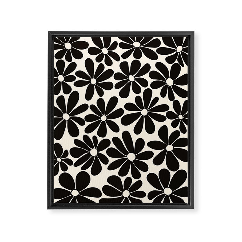 Retro Groovy Black & White Flowers Framed Canvas Print Gallery Image 6