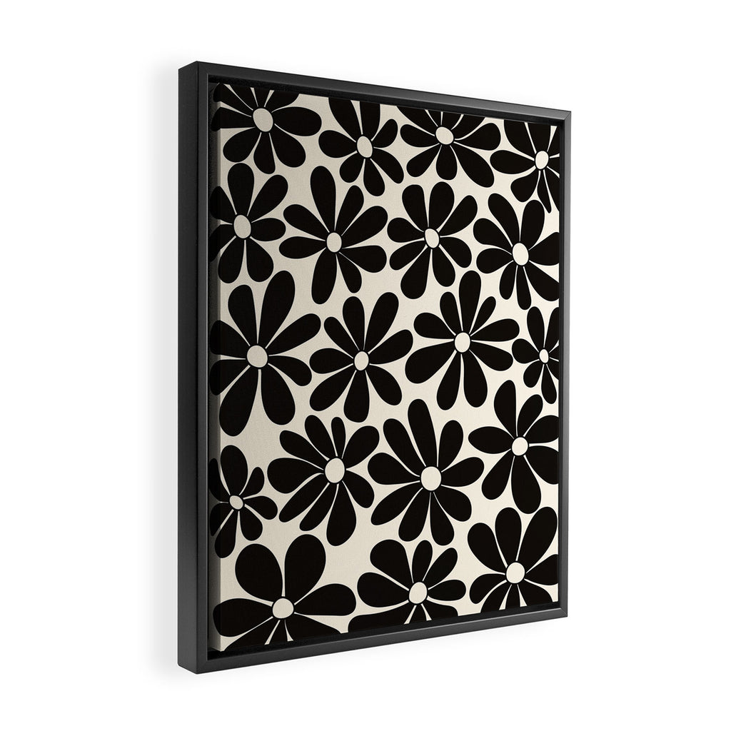 Retro Groovy Black & White Flowers Framed Canvas Print Gallery Image 2