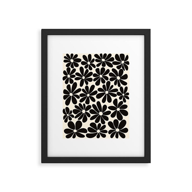 Retro Groovy Black & White Flowers Framed Art Print Gallery Image 5