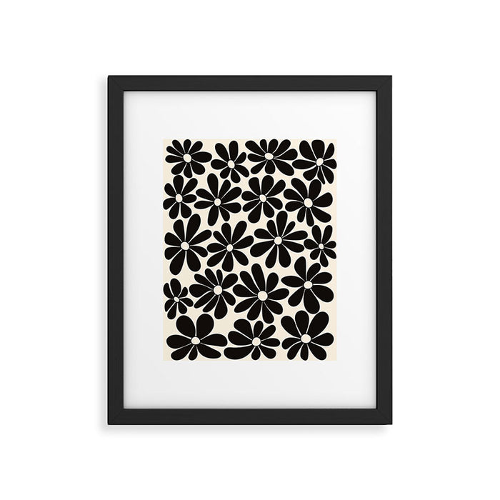 Retro Groovy Black & White Flowers Framed Art Print Gallery Image 1