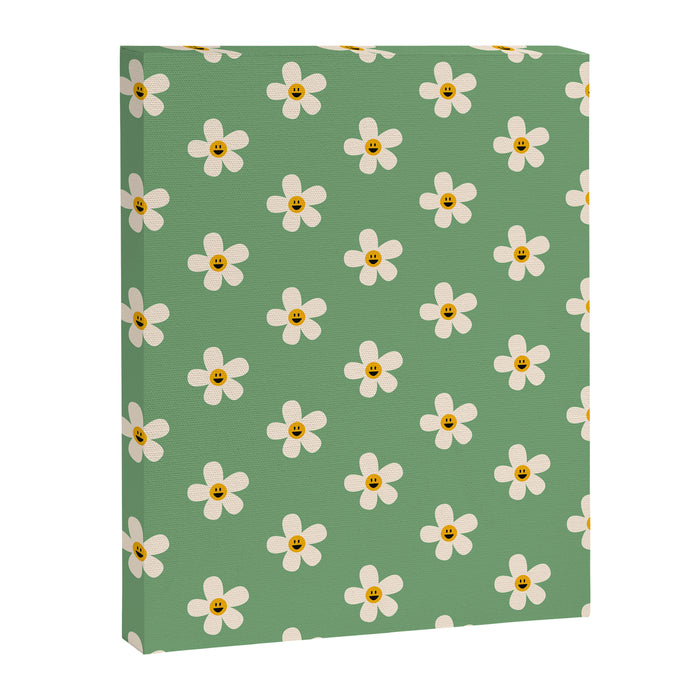 Retro Happy Daisy Flower in Green Canvas Print Gallery Image 1
