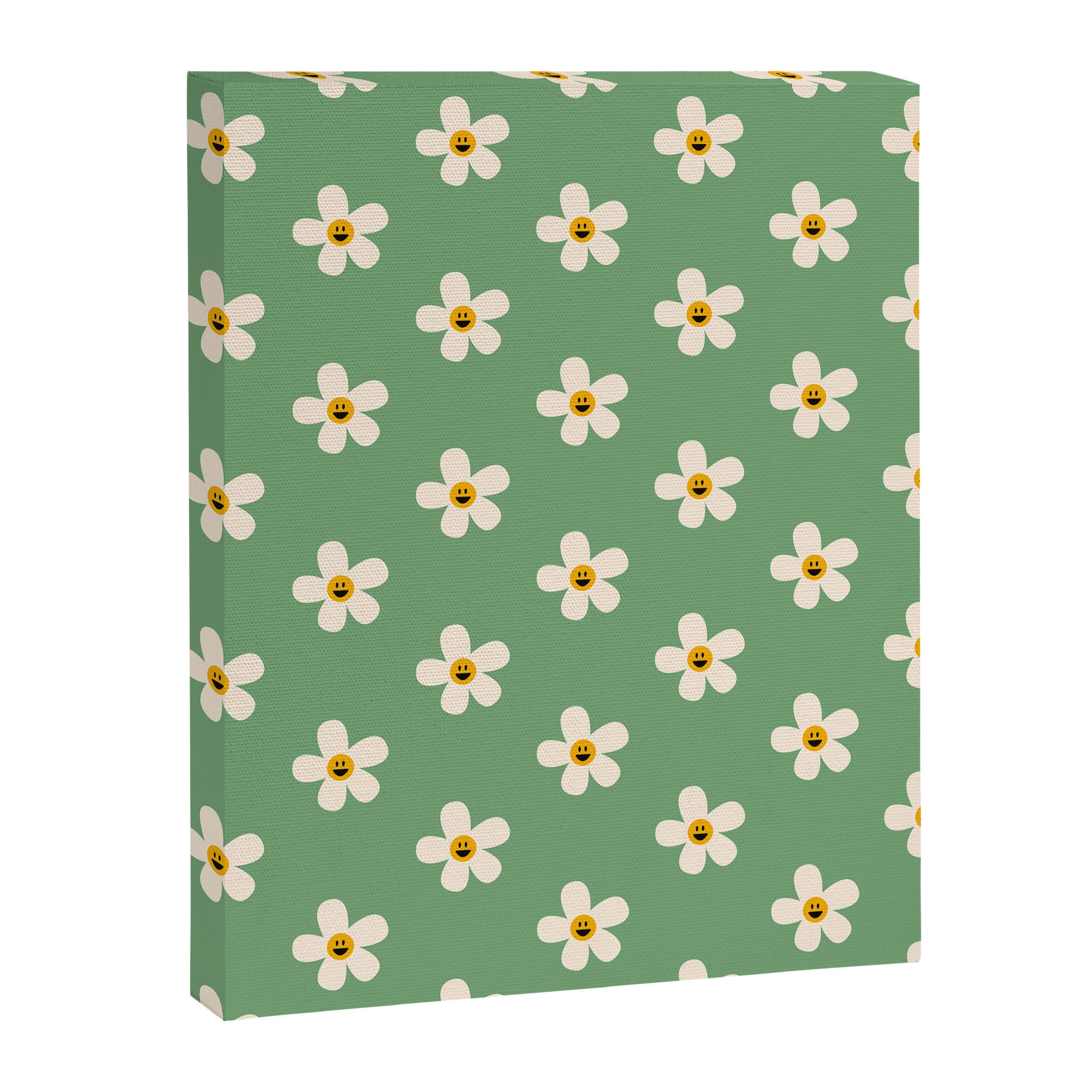Retro Happy Daisy Flower in Green Canvas Print Gallery Image 6