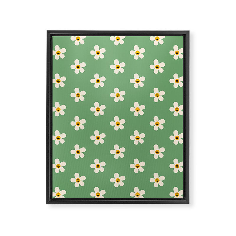 Retro Happy Daisy Flower in Green Framed Canvas Print Gallery Image 6